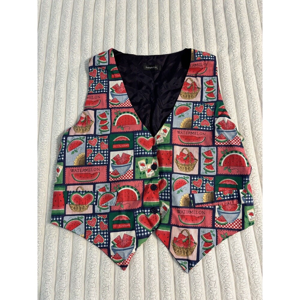 Vintage Robyn-Lyn Sleeveless Button Front watermelon vest women’s large red